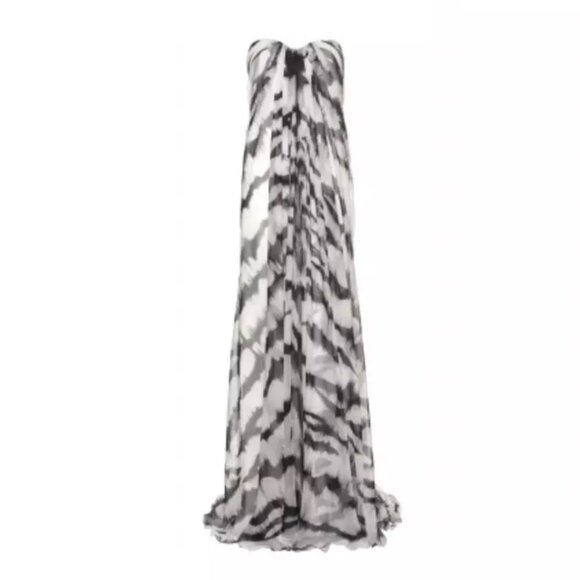 $6200 Alexander McQueen Black White Strapless Pleated Silk Long Dress IT 40/4 - Picture 1 of 15